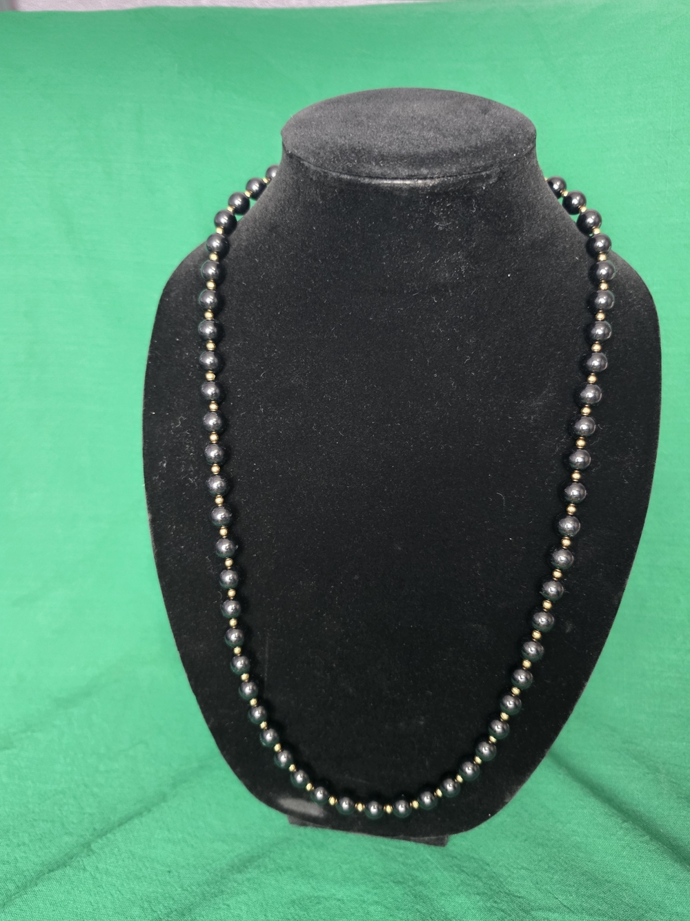 Vintage Monet Black and Gold Tone Beaded Choker Necklace 16"